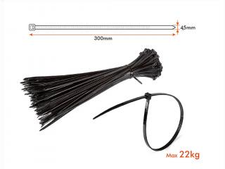 Kábelkötegelő 4.5x300mm, fekete, 100db csomagban [11174]