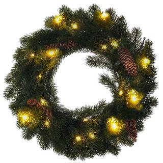 Karácsonyi koszorú, Ø30cm, 15LED, 3xAA, IP44, időzítő, időzítő [1V239]