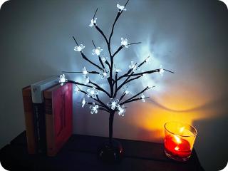 LED asztali fa, szilikon virágok, 3xAA, 25LED, hideg fehér, IP20 [X1025211]