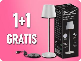 LED ASZTALI LÁMPA 2W, 200lm, 3000K, ÚJRATÖLTHETŐ, FEHÉR, IP54, 1+1 gratis!