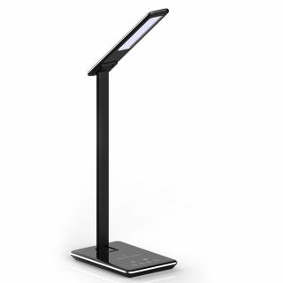 LED asztali lámpa 4W, 500lm, szabályozható, CCT +, vezeték nélküli töltés, fekete