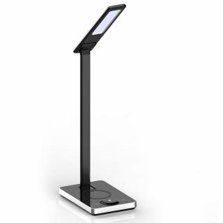 LED asztali lámpa 7W, 560lm, szabályozható, CCT +, vezeték nélküli töltés, fekete