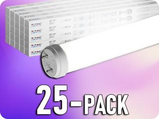 LED cső T8, 18W, 1850lm, G13, üveg, 120cm/25-PACK! Meleg fehér