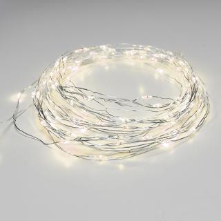 LED dekorációs lánc 10m, 100LED, meleg fehér, 8 funkció, adapterrel, ezüst-réz [X01100112]