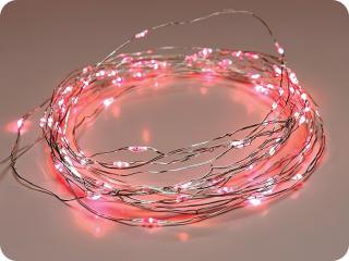 LED dekorációs lánc 10m, 100LED, piros, 8 funkció, adapterrel, ezüst réz [XSW100RAF44]
