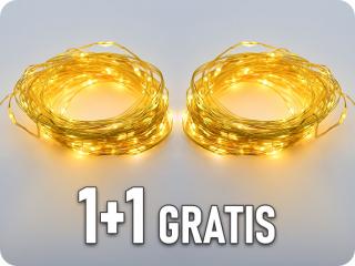 LED dekorációs lánc 20m, 200LED, 8 funkció, adapterrel, arany réz, 1+1 gratis! [X01200132]