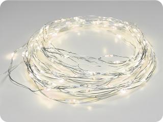 LED dekorációs lánc 20m, 200LED, meleg fehér, 8 funkció, adapterrel, ezüst [X01200112]