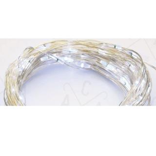 LED dekorációs lánc 2m, 20LED, 2xAA, hideg fehér, funkció nélkül, ezüst színű [X0120211]