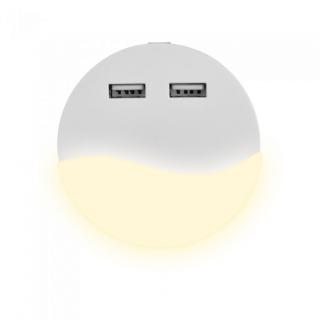 LED éjszakai lámpa 0,4W (10lm), 2xUSB, kör alakú Meleg fehér