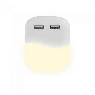 LED éjszakai lámpa 0.4W (10lm), 2xUSB, négyzet alakú Természetes fehér