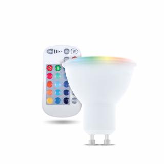 LED izzó GU10, RGB+W, 5W, 250lm, távirányítóval, 3000K