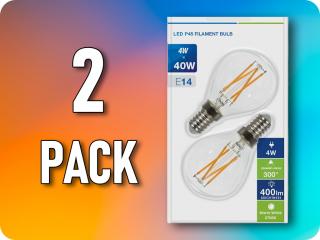 LED izzólámpa E14, 4W, 400lm, P45, 2700K/2-PACK!