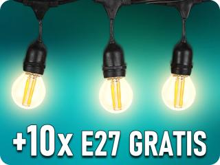 LED lánclámpa + 10 x E27 LED izzó,[WOJ+14072] Meleg fehér