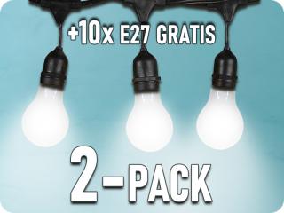 LED lánclámpa 5m 10xE27-hez + 10x1W izzó gratis/2-PACK! [477323] Meleg fehér