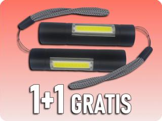 LED mini újratölthető zseblámpa, 3W XPE+1W COB, 120lm+100lm, 400mAh, 3 mód, 1+1 gratis! [LA0205]