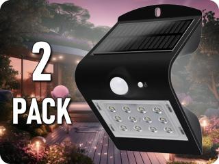 LED napelemes lámpa mozgás érzékelővel 1,5W, 220lm, Ip65, fekete/2-PACK!