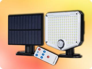 LED SOLÁR LÁMPA PIR ÉRZÉKELŐVEL ÉS TÁVIRÁNYÍTÓVAL, 350LM, 1500MAH, 6500-7000K [LA0404]