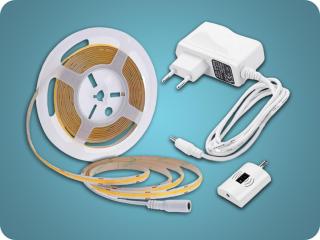 LED SZALAG SZETT 3M, 4,8W/M, 350LM/M + FÉNYFORRÁS + DIMMER, 4000K [WM505] Természetes fehér