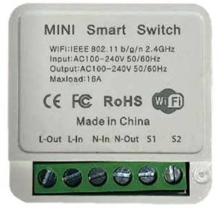 Mini Smart Switch 2 csatornás, AC:100-240V, IP20, Smart Life alkalmazás