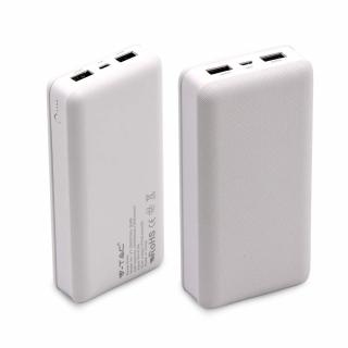 Powerbank, 20000mAh kapacitás, kijelző, 2xUSB, fehér