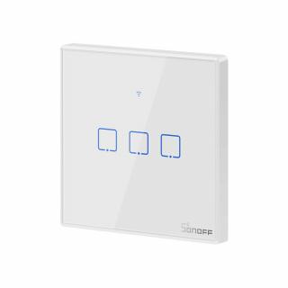 Smart 3-Switch fehér WiFi + RF433 Sonoff (3 csatorna), 1A/csatorna, max.100W/csatorna, edzett üveg [T2EU3C-TX]