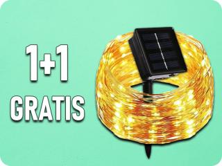 Solar LED rézlánc 20m+2m, 200xLED, 600mAh, 8 funkciós, IP44, meleg fehér, 1+1 gratis! [RTV100387]