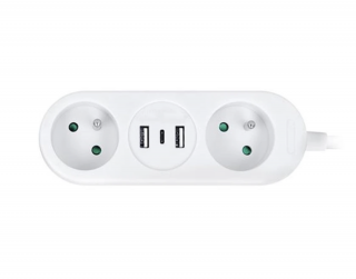 SOLIGHT HOSSZABBÍTÓ KÁBEL 2X ALJZAT + USB A + USB C, 17W, 1.5M, FEHÉR [PP154C]