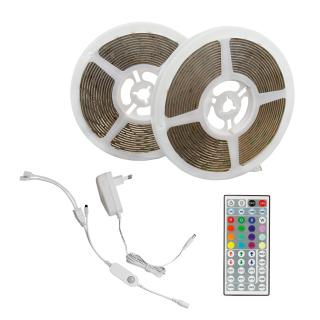 Szett RGB LED szalag 2x5m + táp + vezérlés + PIR érzékelő, hatótáv 2m, 2,5W/m