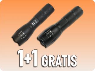Taktikai LED zseblámpa 10W, 300lm, 1200mAh, USB töltés, 5 mód, 1+1 gratis! [LA0203]
