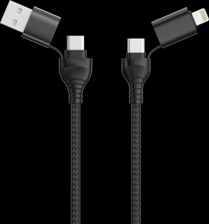 BOT adatkábel 4 az 1-ben, USB-A + USB-C/USB-C + Lightning, 1,2 m Barva: Fekete