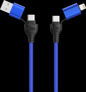BOT adatkábel 4 az 1-ben, USB-A + USB-C/USB-C + Lightning, 1,2 m Barva: Modrá