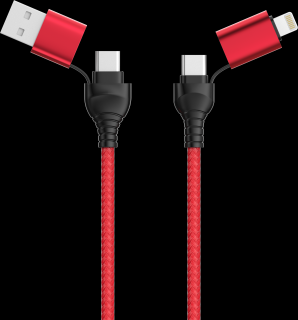 BOT adatkábel 4 az 1-ben, USB-A + USB-C/USB-C + Lightning, 1,2 m Barva: Piros