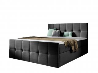 CHARLOTTE kárpitozott boxspring ágy ágyneműtartóval és matraccal - fekete Méret: 180x200