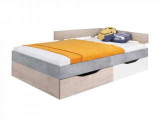 FABIO S14 gyerekágy ágyneműtartóval Méret: 120x200, Szín: Fehér / beton / tölgy