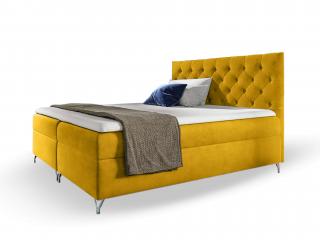 GULIETTE ágyneműtartós kárpitozott boxspring ágy matracokkal - sárga Méret: 140x200
