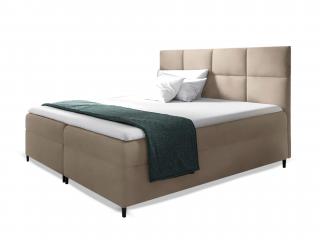 LEILA ágyneműtartós kárpitozott boxspring ágy matraccal - bézs Méret: 140x200