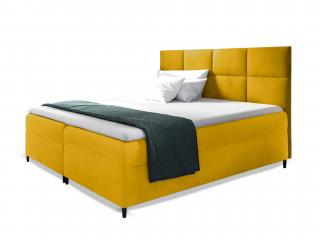 LEILA ágyneműtartós kárpitozott boxspring ágy matraccal - sárga Méret: 140x200