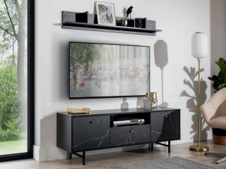 VEROLI RTV150 TV szekrény + VEROLI fali polc - fekete