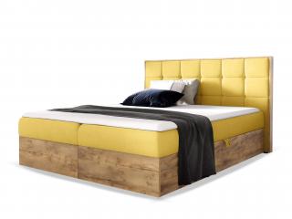 WOOD 1 ágyneműtartós kárpitozott boxspring ágy matraccal - sárga Kronos Méret: 140x200