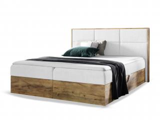 WOOD 2 kárpitozott boxspring ágy ágyneműtartóval és matracokkal - fehér Paros Méret: 140x200
