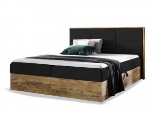 WOOD 2 kárpitozott boxspring ágy ágyneműtartóval és matracokkal - fekete Kronos Méret: 140x200