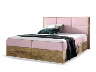 WOOD 2 kárpitozott boxspring ágy ágyneműtartóval és matracokkal - rózsaszín Kronos Méret: 140x200