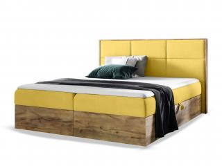 WOOD 2 kárpitozott boxspring ágy ágyneműtartóval és matracokkal - sárga Kronos Méret: 140x200