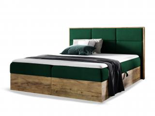 WOOD 2 kárpitozott boxspring ágy ágyneműtartóval és matracokkal - zöld Kronos Méret: 140x200