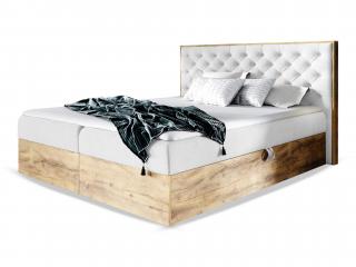 WOOD 3 ágyneműtartós kárpitozott boxspring ágy matraccal - fehér Paros Méret: 160x200