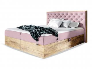 WOOD 3 ágyneműtartós kárpitozott boxspring ágy matraccal - rózsaszín Kronos Méret: 140x200