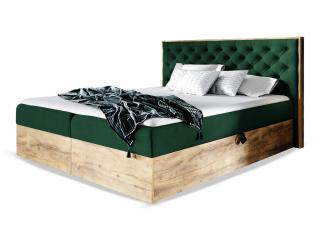 WOOD 3 ágyneműtartós kárpitozott boxspring ágy matraccal - zöld Kronos Méret: 160x200