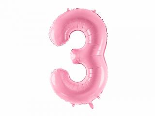 3-as születésnapi szám fólia lufi - babarózsaszín 86cm