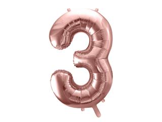 3-as születésnapi szám fólia lufi - rózsaszín arany 86cm