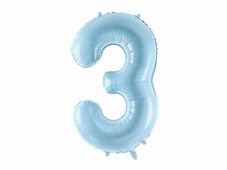 3-as születésnapi szám fólia lufi - világoskék 86cm